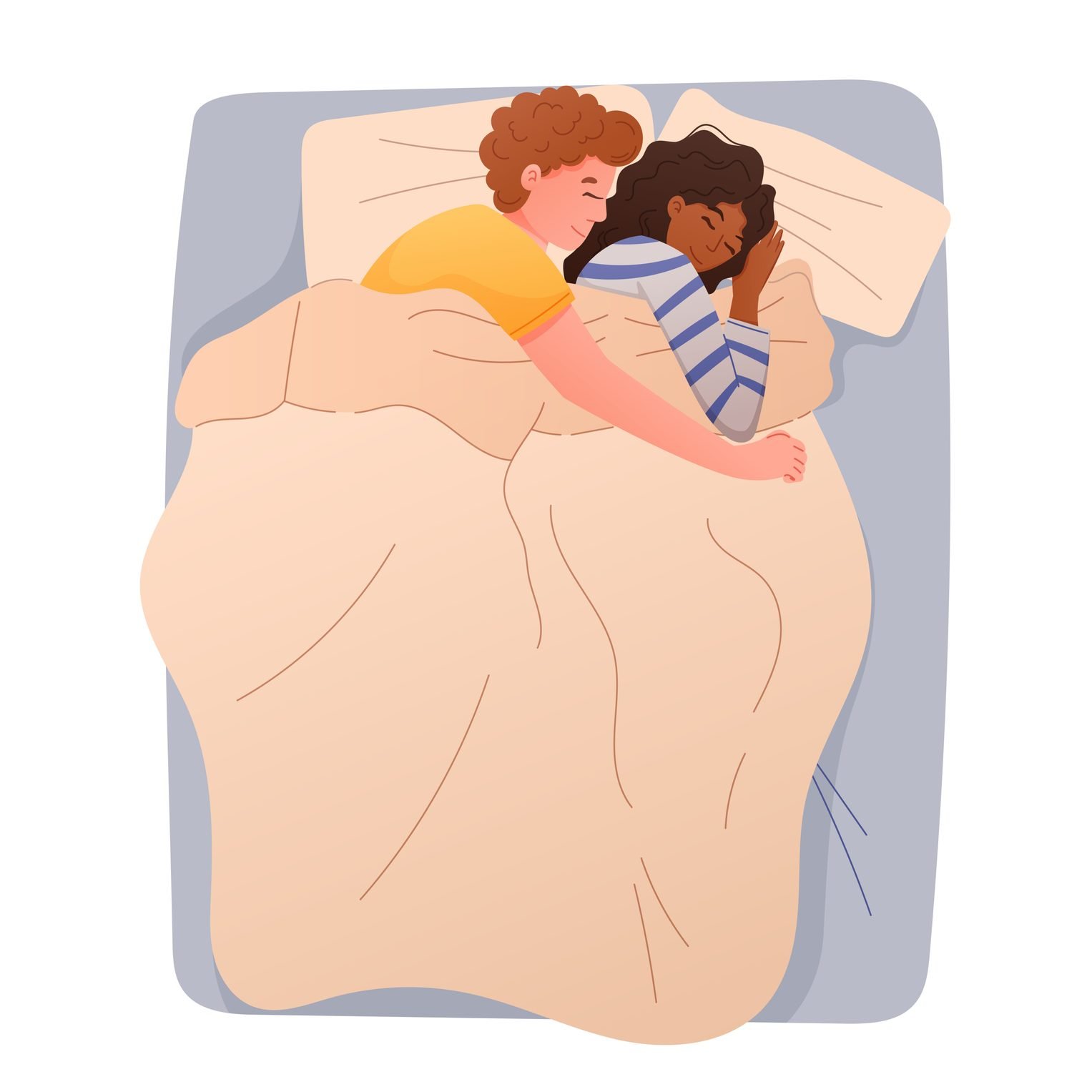 man and woman hugging in bed under the blanket after being intimate