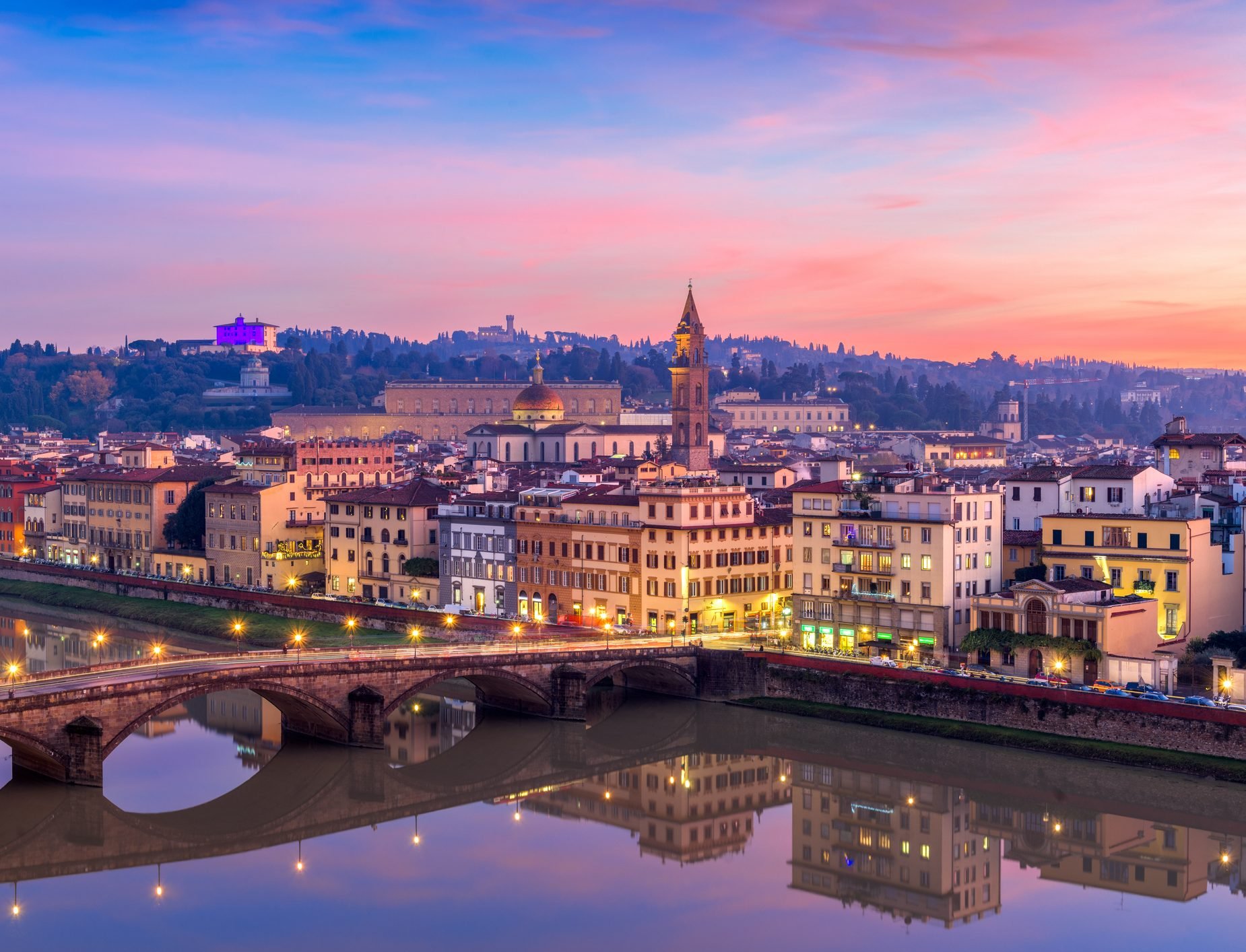 florence italy overlooking the arno river at twilight