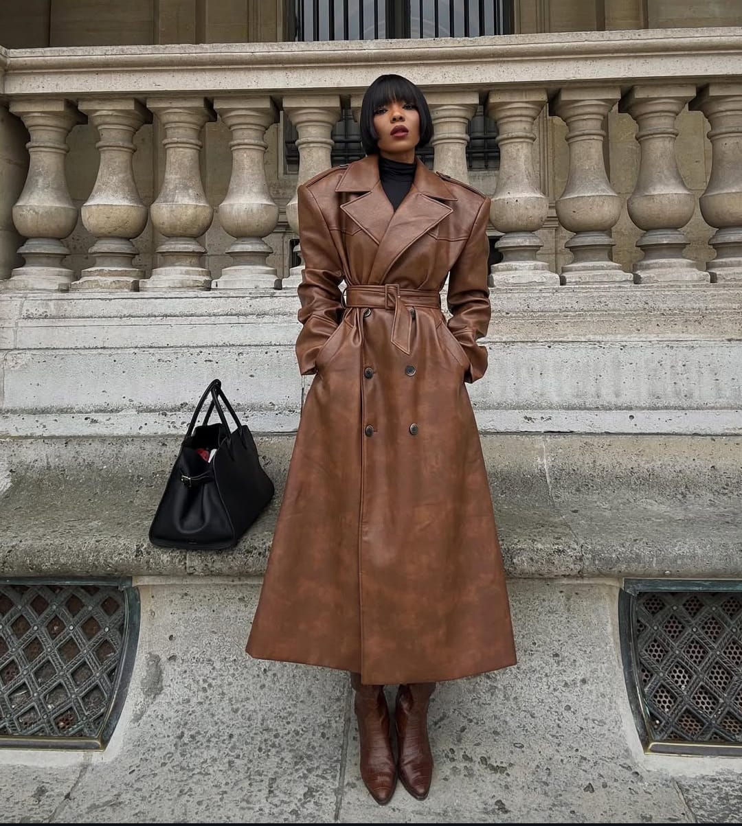 faux leather trench coat