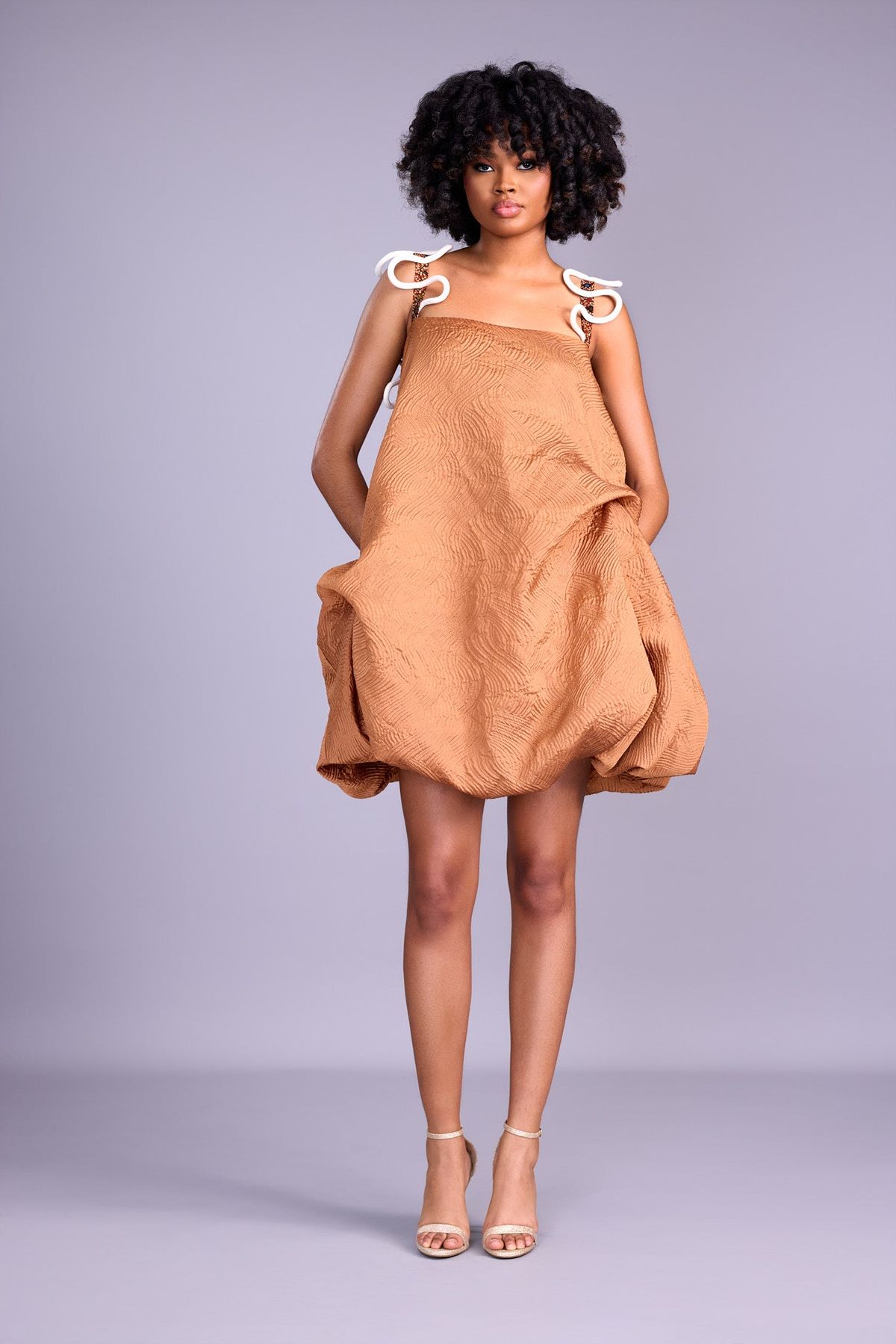 Brown bubble dress for women Spring